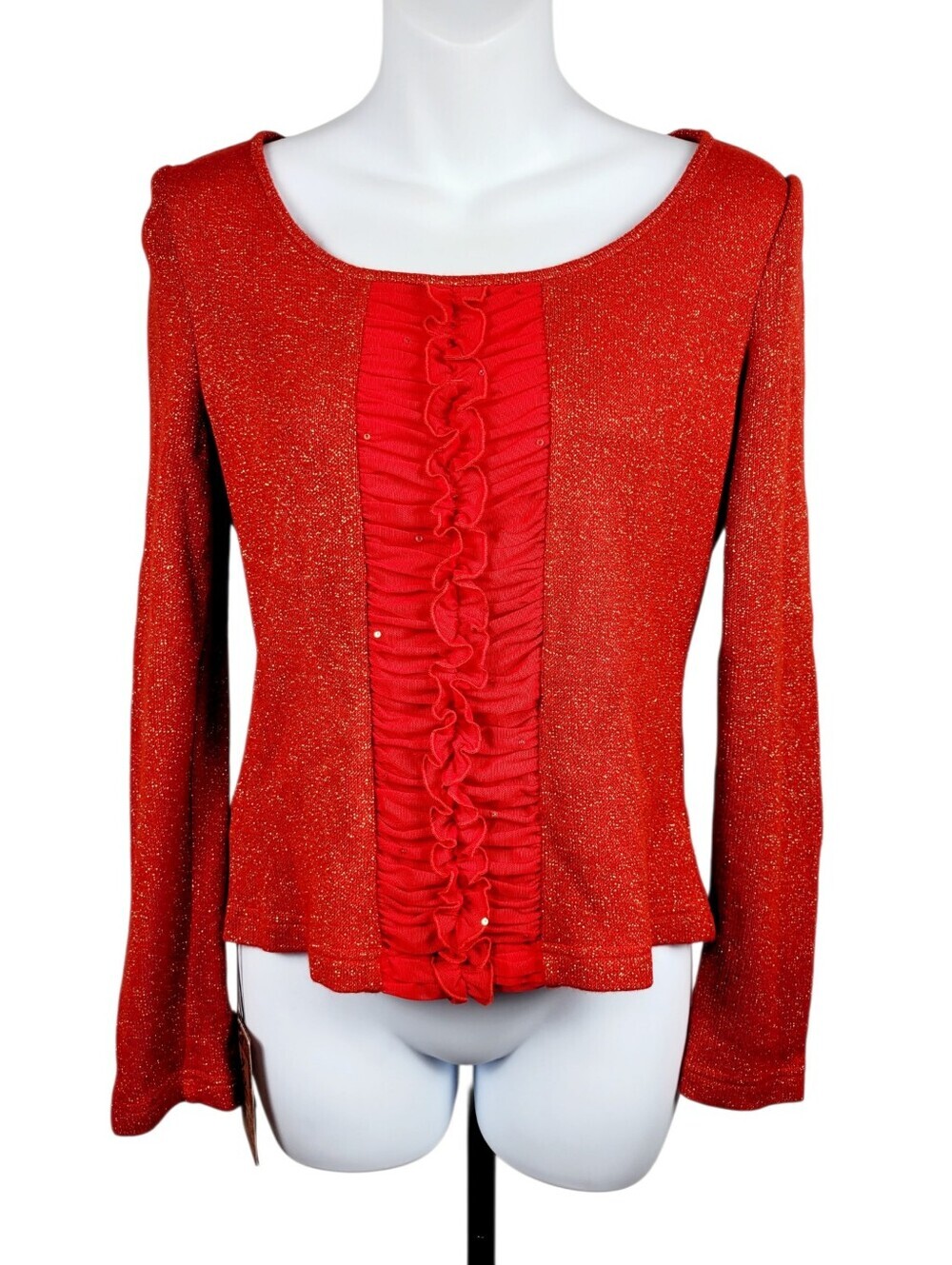 2/$20 Brand New Y2K Red & Gold Lace Top Blouse Size: Small